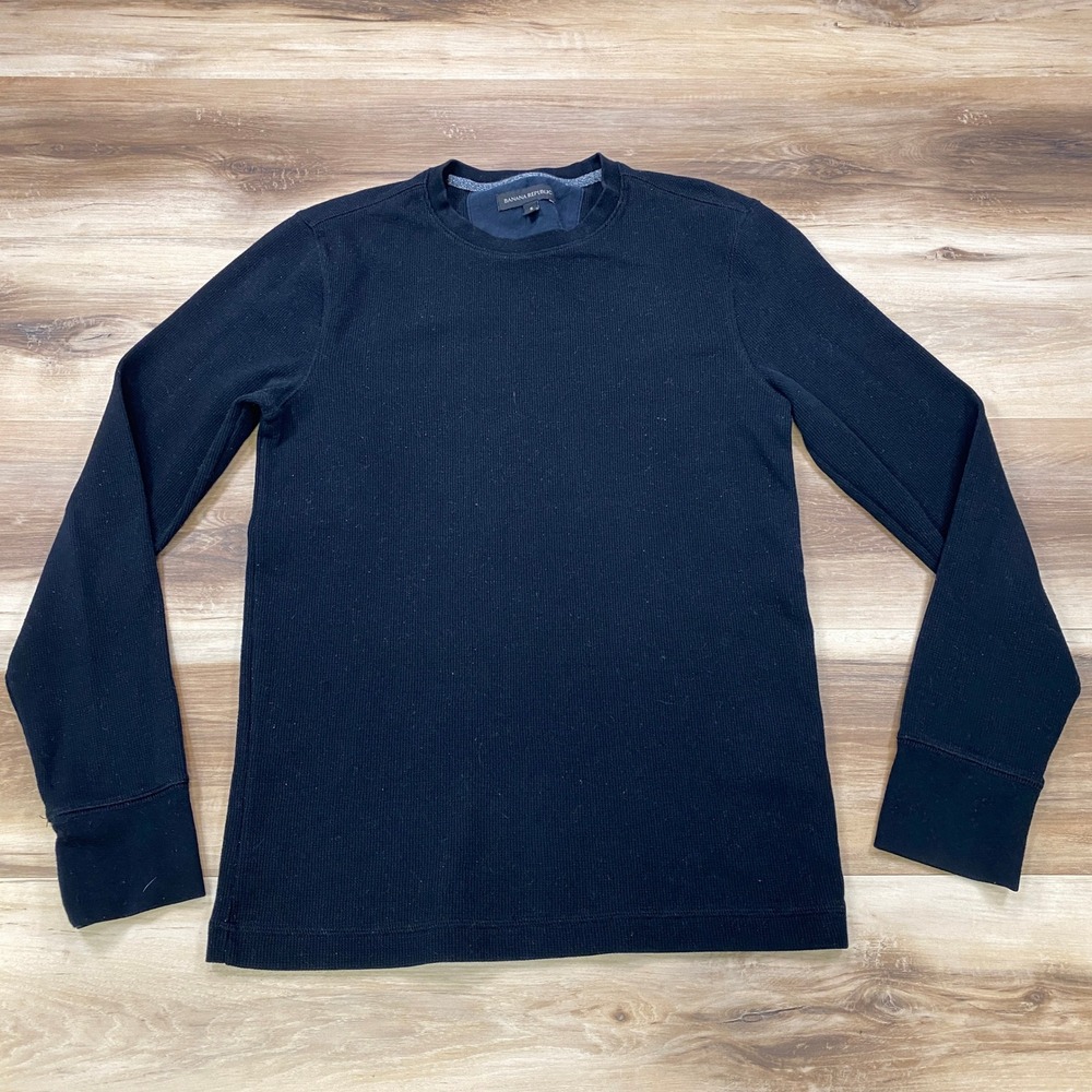 Banana Republic Thermal Shirt Mens Small Minimalist Waffle Knit Cotton black